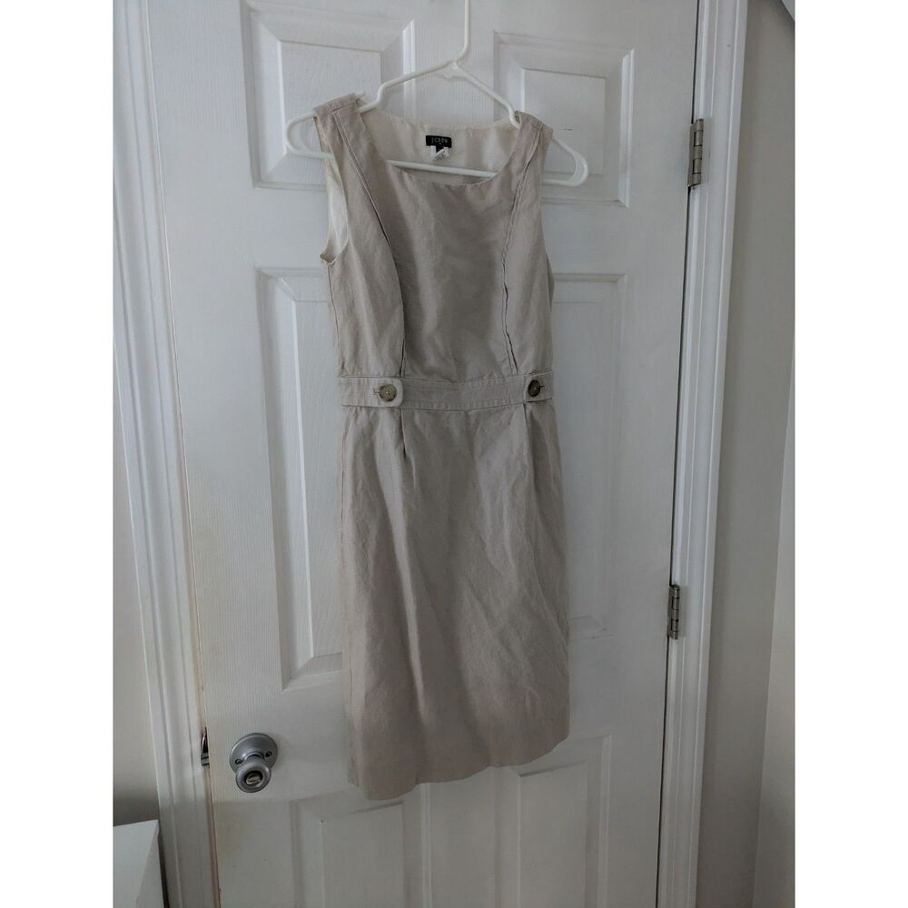 J. Crew Linen Sheath Dress 0 - Neutral Sand Side Zip Lined